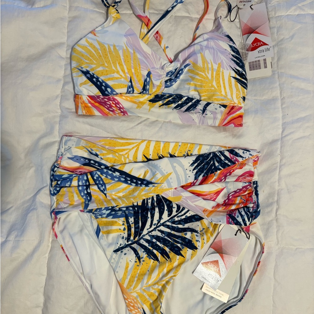 Calia by Carrie Underwood high rise palms multi color bikini NWT XS/s